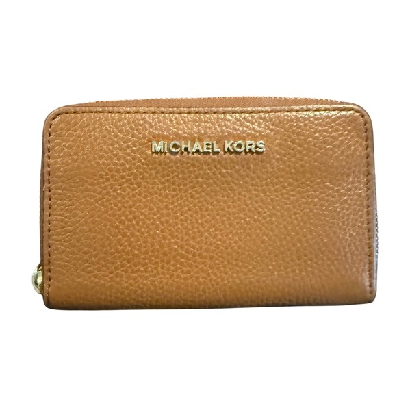 Michael Kors Wallet Small Brown Leather Zip Around Coin Card Holder - Picture 1 of 4